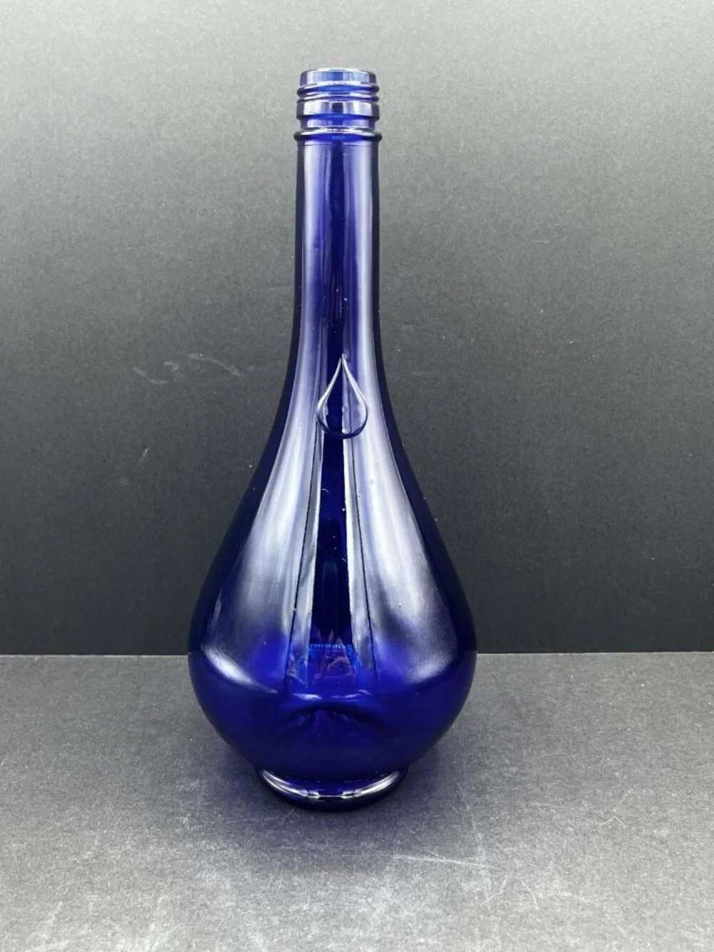 Vintage Acqua della Madonna Teardrop Cobalt Blue Glass Bottle Vase Italy 10.5